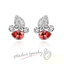 Náušnice Leaf stone red s krystaly Swarovski Elements