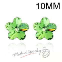 Náušnice Flower stone peridot 10mm s krystaly Swarovski Elements