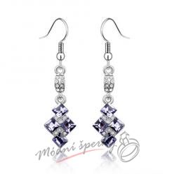 Náušnice Long square tanzanite s krystaly Swarovski Elements