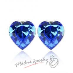 Náušnice Heart stone shiny blue s krystaly Swarovski Elements