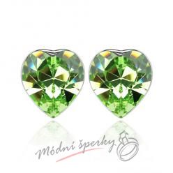 Náušnice Heart stone peridot s krystaly Swarovski Elements