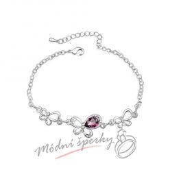 Náramek s krystaly Swarovski Elements motýl dark purple