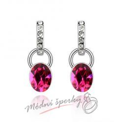 Náušnice Long dot fuchsia s krystaly Swarovski Elements