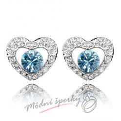 Náušnice Heart with dot aquamarine s krystaly Swarovski Elements