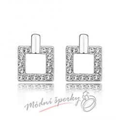 Náušnice Luxury square white s krystaly Swarovski Elements