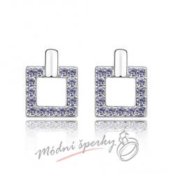 Náušnice Luxury square tanzanite s krystaly Swarovski Elements