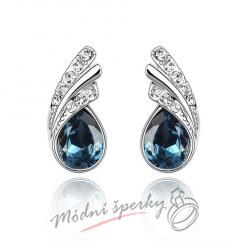 Náušnice Silver tear dark blue s krystaly Swarovski Elements