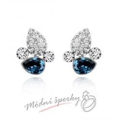 Náušnice Leaf stone dark blue s krystaly Swarovski Elements