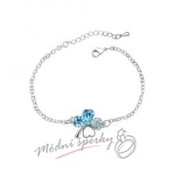 Náramek s krystaly Swarovski Elements čtyřlístek aquamarine