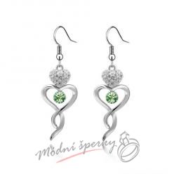 Náušnice Romantic heart peridot s krystaly Swarovski Elements