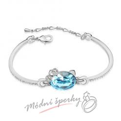 Náramek s krystaly Swarovski Elements kočičí hlava aquamarine