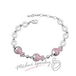 Náramek s krystaly Swarovski Elements tři rybky rose