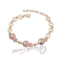 Náramek s krystaly Swarovski Elements tři rybky gold - rose