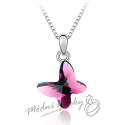 Motýlek s krystalem swarovski elements růžový