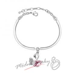 Náramek s krystaly Swarovski Elements labuť s křídlem rose