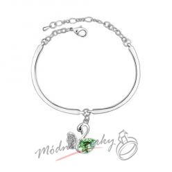 Náramek s krystaly Swarovski Elements labuť s křídlem peridot