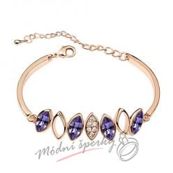 Náramek s krystaly Swarovski Elements lístky - tanzanite - gold