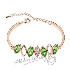 Náramek s krystaly Swarovski Elements lístky - peridot - gold