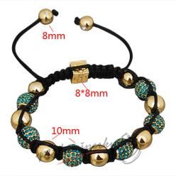 Shamballa náramek zlatý se zelenými třpytivými krystaly