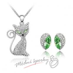 Set cat with green eyes s krystaly SWAROVSKI ELEMENTS