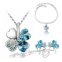 Set čtyřlístek modrý s krystaly SWAROVSKI ELEMENTS